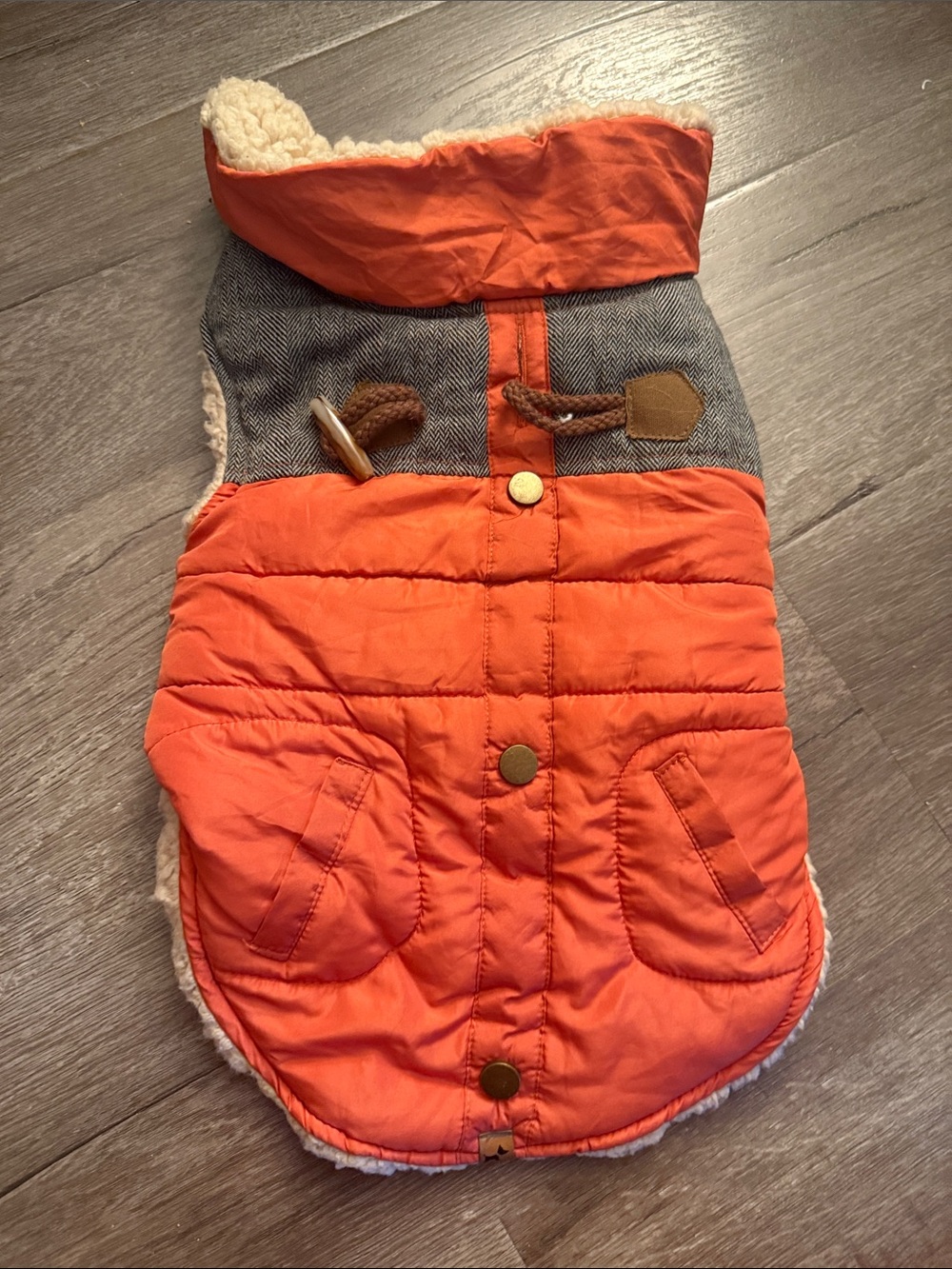 Dog Orange Puffer Coat with Sherpa Lining